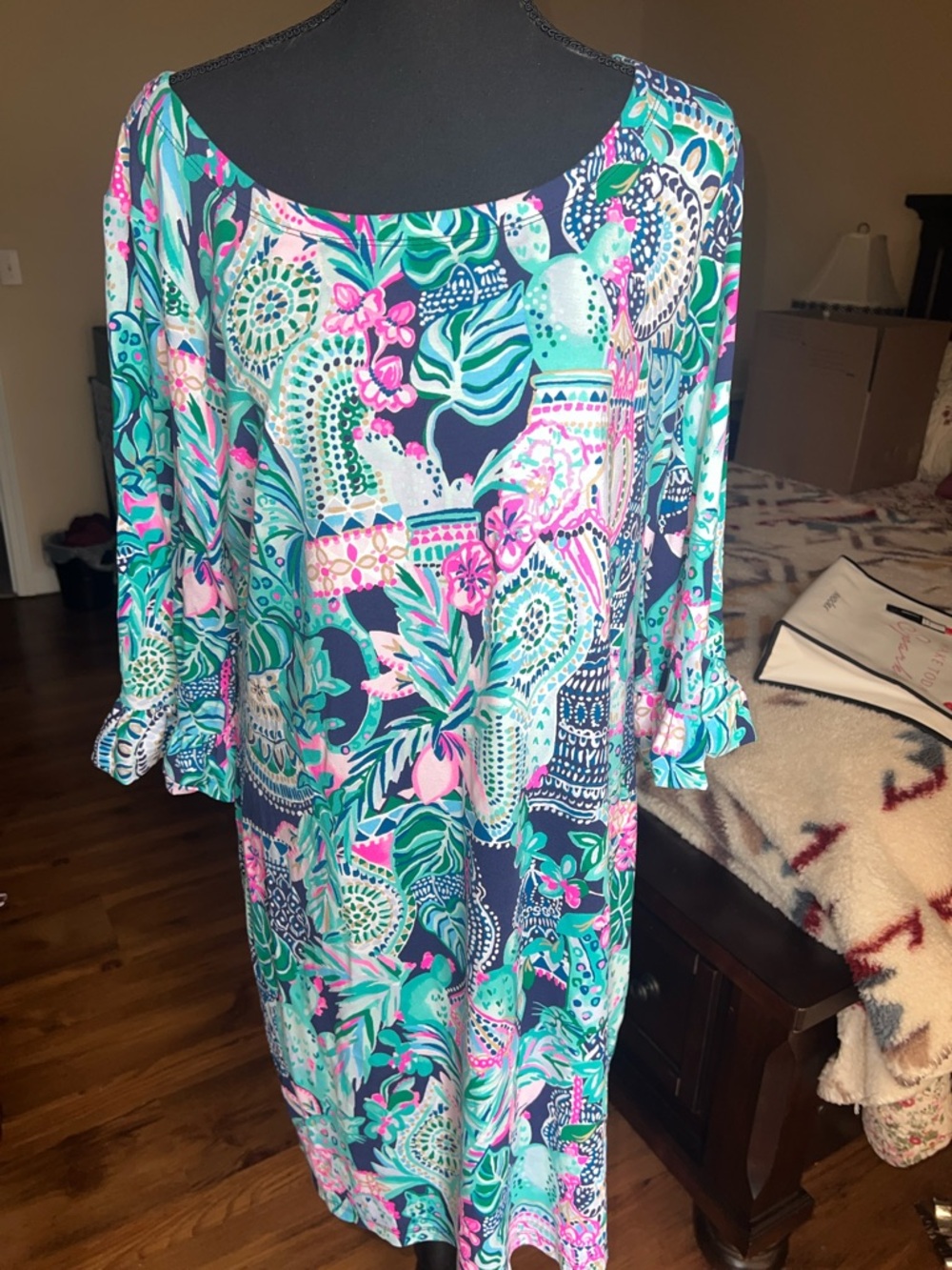 Lilly Pulitzer Navy, Turquoise & Pink Floral Midi Dress